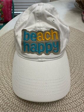 Beach Happy White Embroidered Baseball Cap